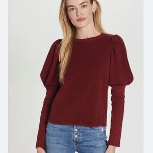 Goldie Reverse French Terry Puff Sleeve Sweatshirt Sweater, Rich Deep Red, Sz S